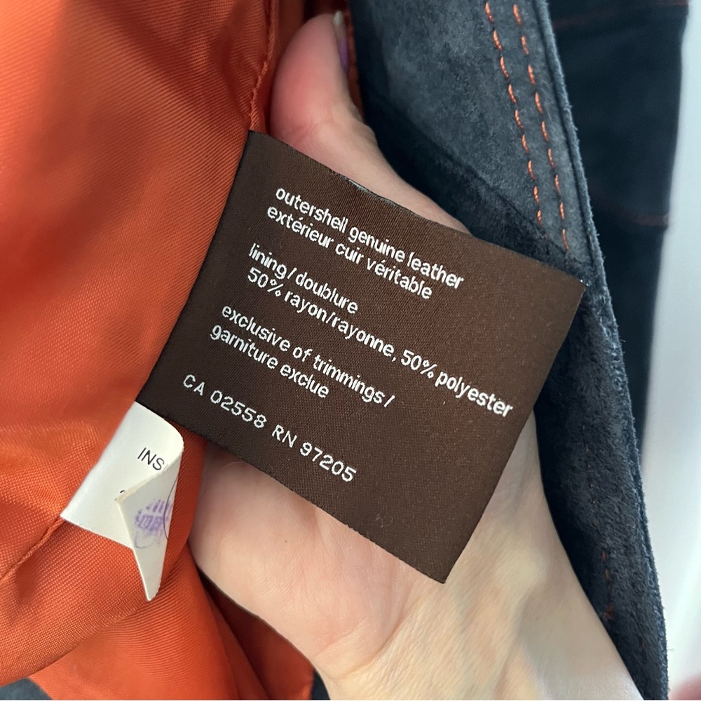 Vintage Danier Suede Leather Denim Blue Jacket Orange Contrast Stitching Y2K - Picture 7 of 13